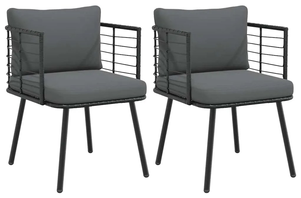 2 db fekete polyrattan kerti szék párnával