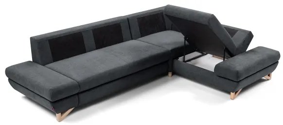 Kihúzható, jobbos L-alakú kárpitozott sarokkanapé tárolóval AVESTA, antracit