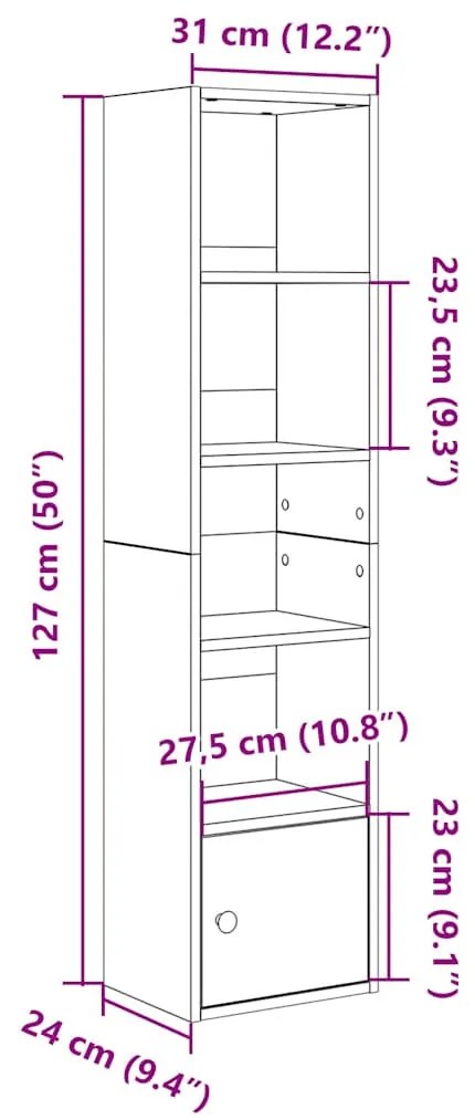 betonszürke szerelt fa könyvespolc 31x24x127 cm