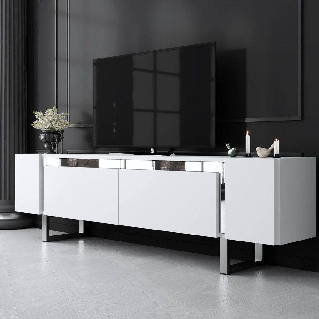 TV szekrény Yildiz - White, Silver