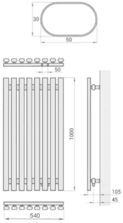 Regnis Lazur LA, fűtőelem 540x1000mm központi csatlakozással 50mm, 766W, fekete matt, LAZURLA/1000/540/D5/BLACK
