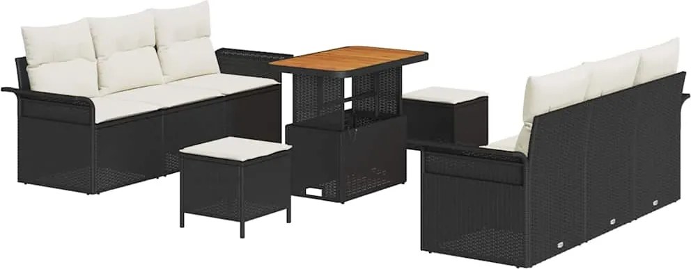 vidaXL Kerti Kanapé Szett párnával tárolóval 9 pcs Fekete és Krém