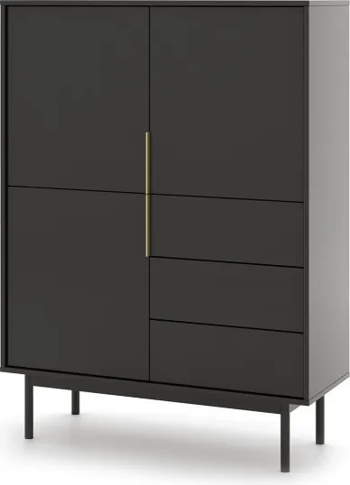 Magas komód 3 ajtóval és 3 fiókkal fekete színben arany fogantyúkkal – VIVA VI04