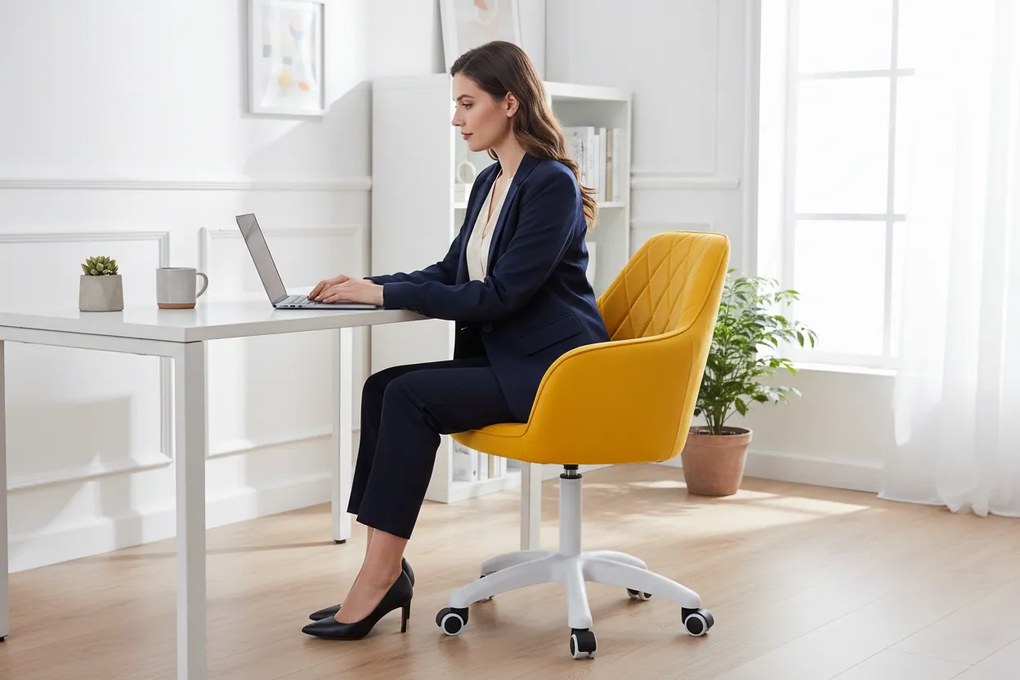 Irodai szék, szövet sárga/fehér, SANTY