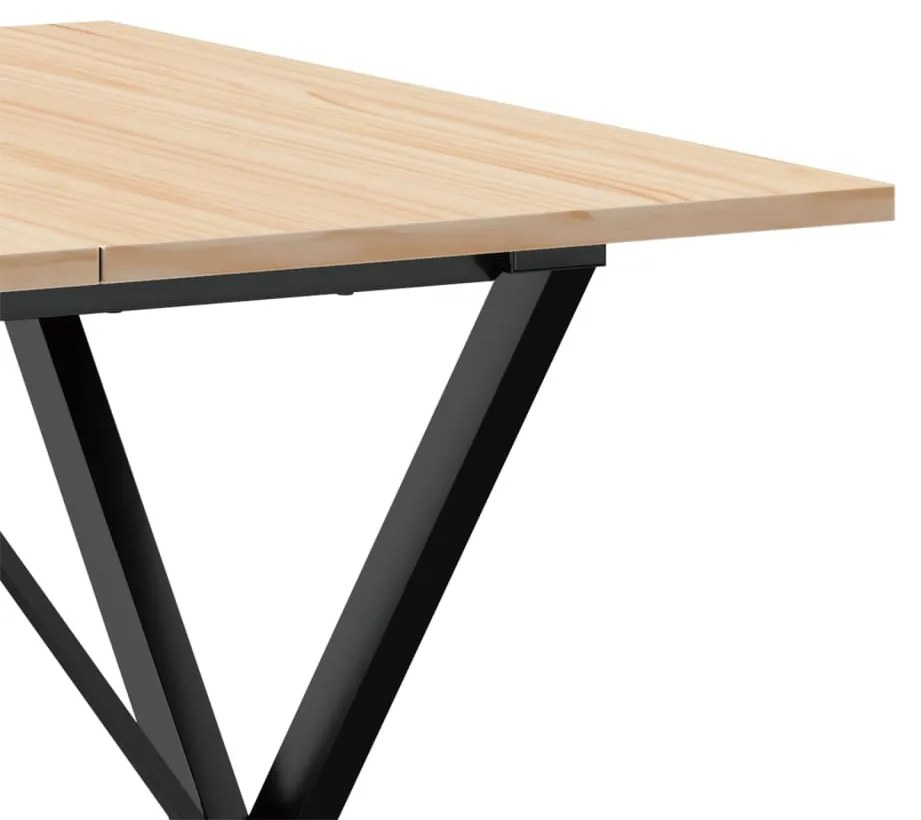 tömör fenyőfa és öntöttvas étkezőasztal X-vázzal 90x90x75 cm