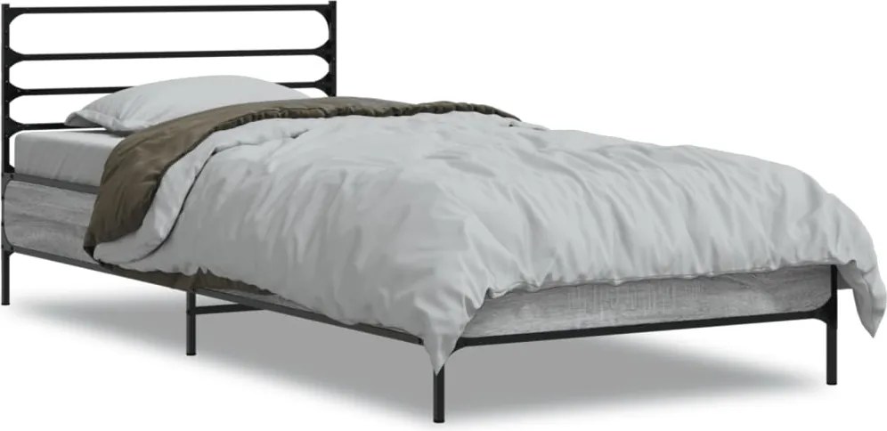 vidaXL sonoma tölgyszínű szerelt fa és fém ágykeret 75 x 190 cm