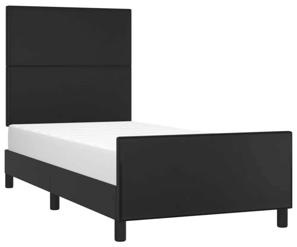 fekete műbőr ágykeret fejtámlával 90x190 cm