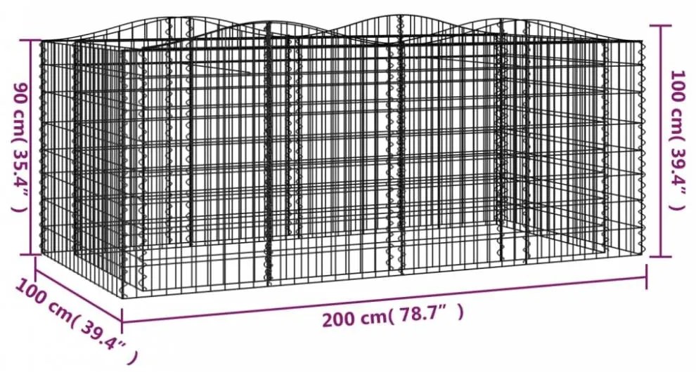 Íves horganyzott vas gabion magaságyás 200 x 100 x 100 cm