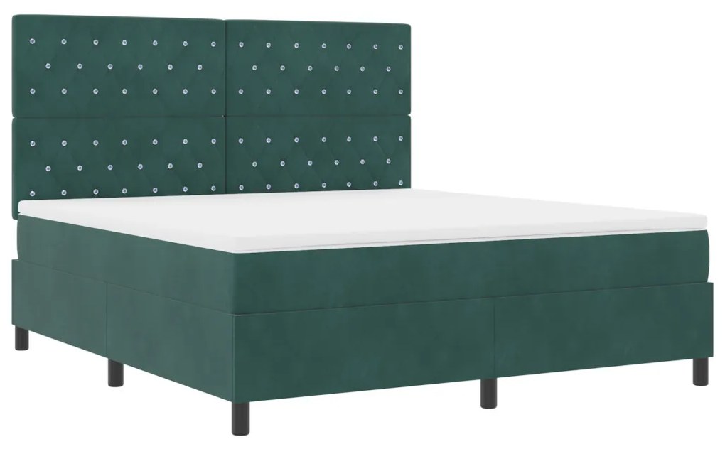 Boxspring Ágy Mattal Sötét Zöld Szuper Király Bársony