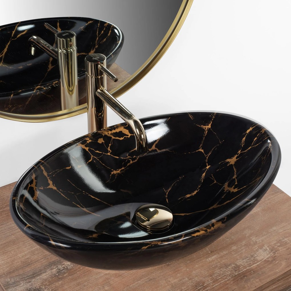 Pultos Mosdó Rea Pamela Black Marble Shiny
