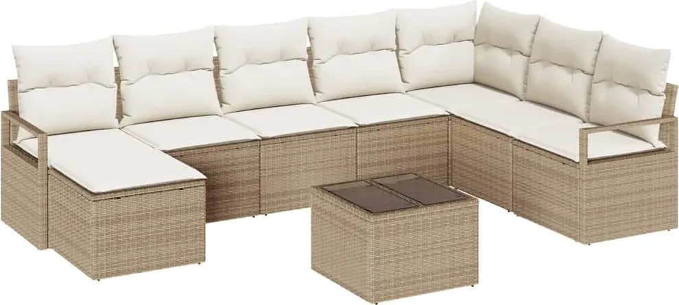 vidaXL Kanapé Szett párnával 9 pcs Bézs polirattan