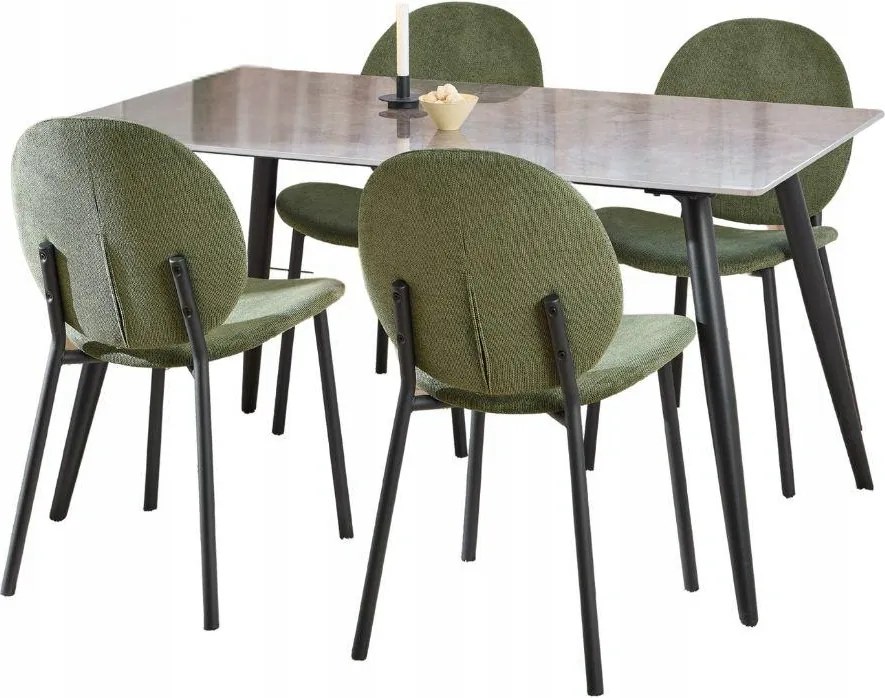 Étkezőasztal kerámia asztallappal és 4 székkel, erdei zöld Wicklow
