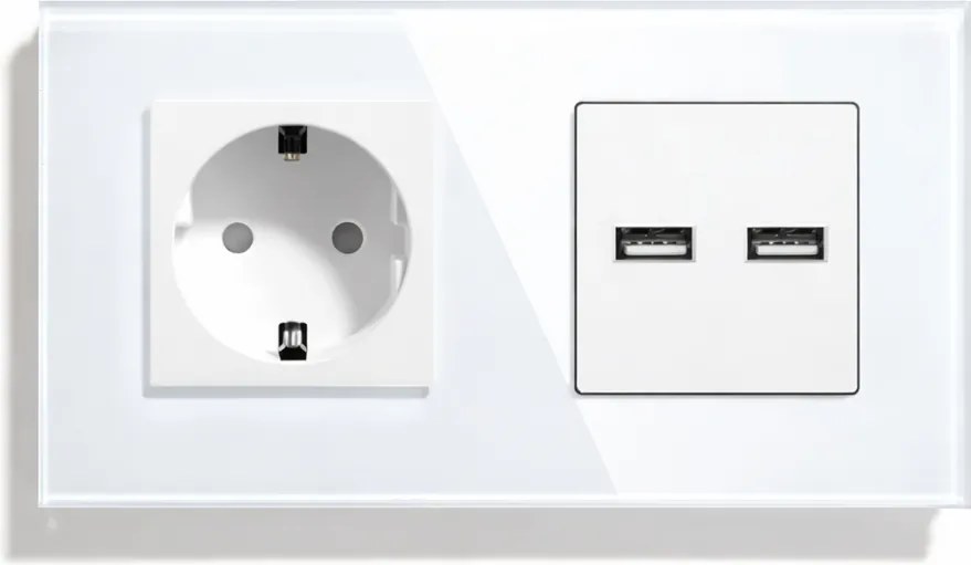 Elektromos aljzat 230V 2x Usb Üveg panel 16A Modern design