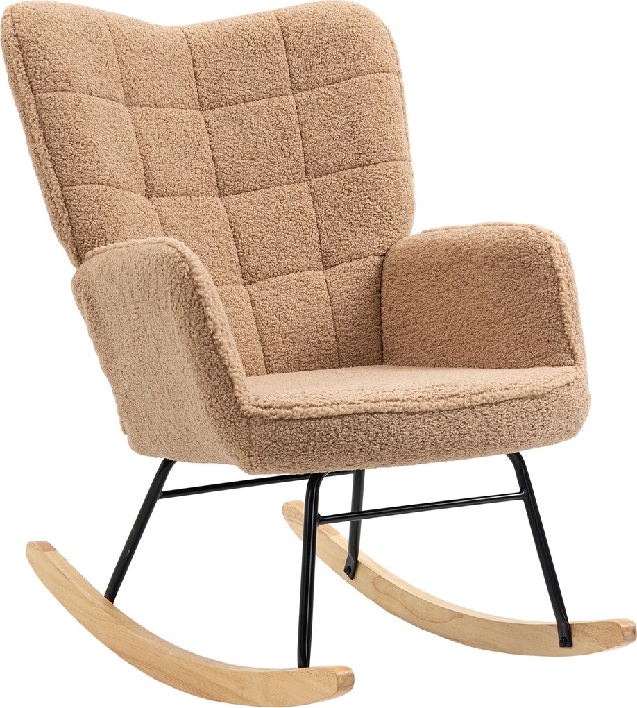 HOMCOM sherpa párnázott hintaszék – relax fotel nappaliba, barna | Aosom