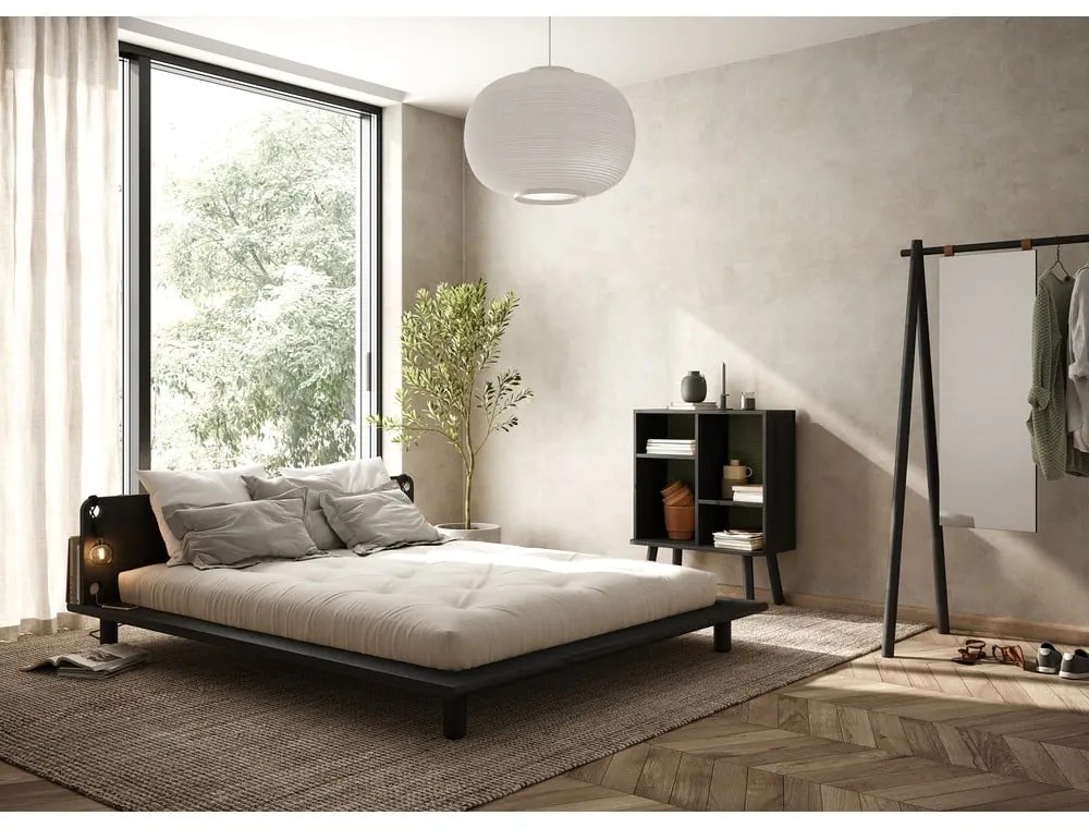 Fekete borovi fenyő franciaágy ágyráccsal 140x200 cm Peek – Karup Design