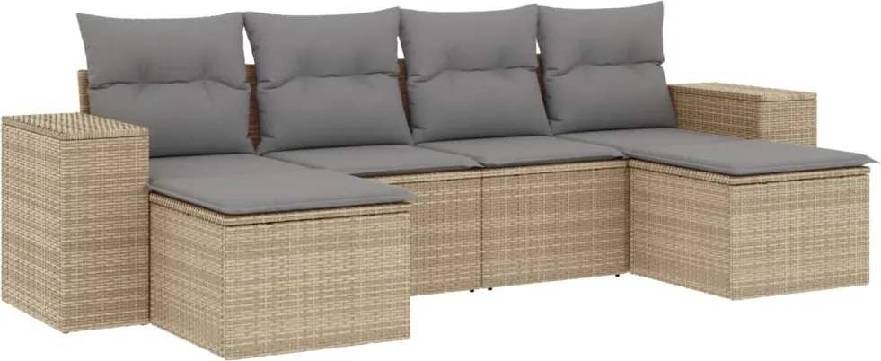 vidaXL 6 részes bézs polyrattan kerti ülőgarnitúra párnával