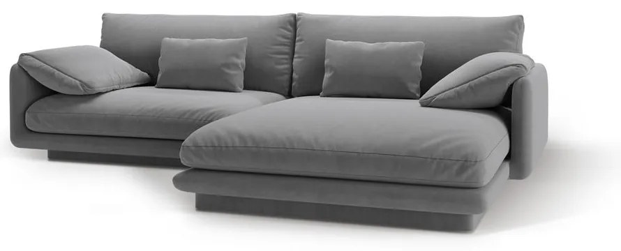 Világosszürke bársony sarokkanapé (jobb oldali-heverő résszel) Torino – Micadoni