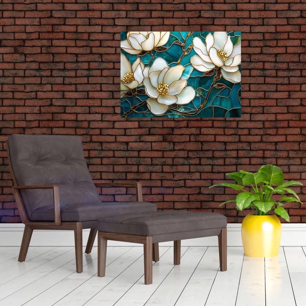 Üveg kép - Ólomüveg magnóliával (70x50 cm)