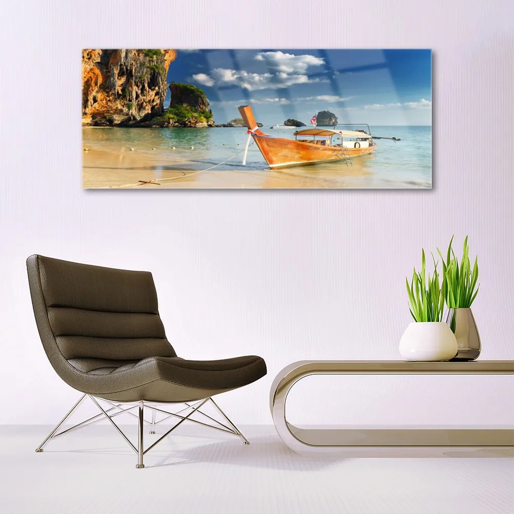 Akril üveg kép Hajó, tenger, táj 120x60 cm 2 fogas