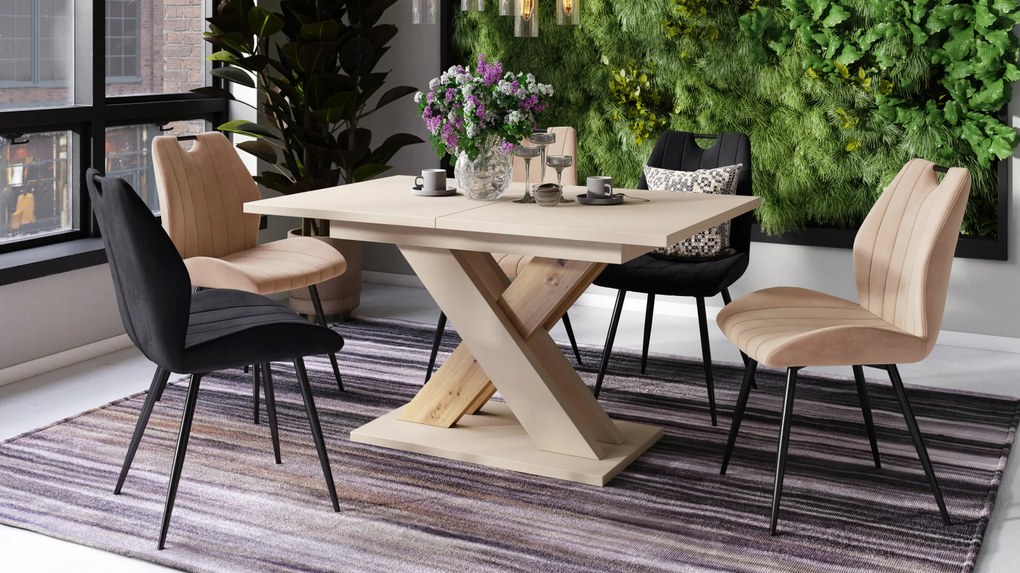 Mazzoni KARO Bézs (Pezsgő)/Artisan Tölgy - MODERN 180 cm-re BŐVÍTHETŐ ASZTAL!