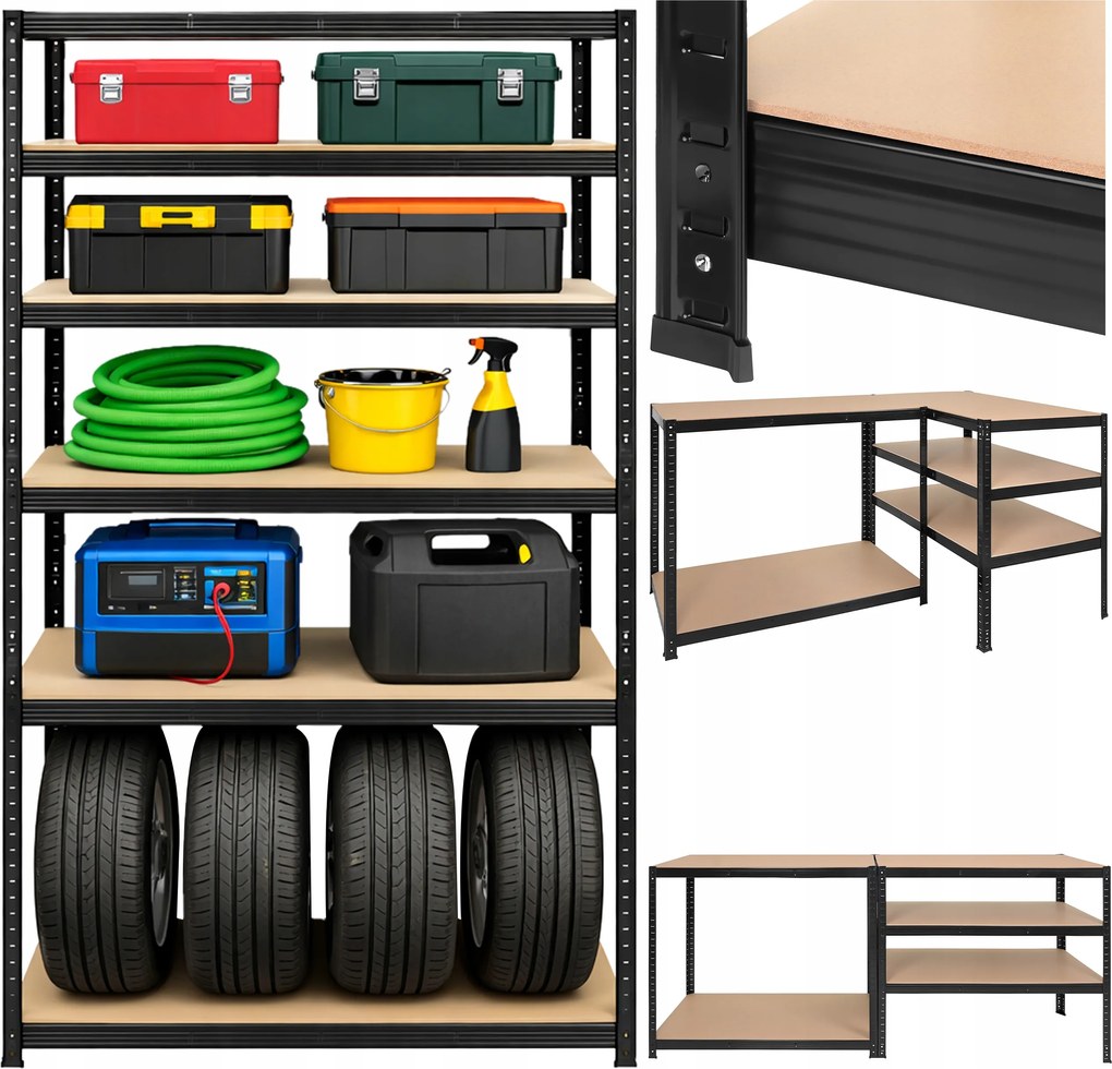 Fém tárolóállvány 4 polccal, fekete, 180 x 100 x 60 cm, 1000 kg