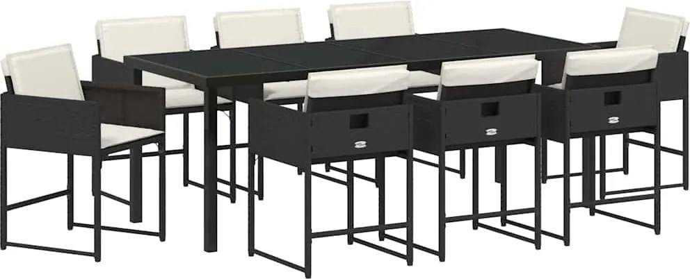 vidaXL Kert étkező szett 9 pcs Fekete polirattan