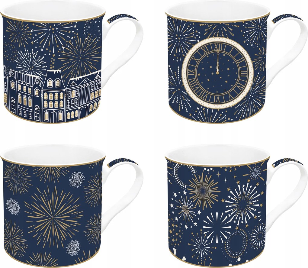 Porcelán bögre szett Karácsonyi szett 4 db-os tűzijáték bögre