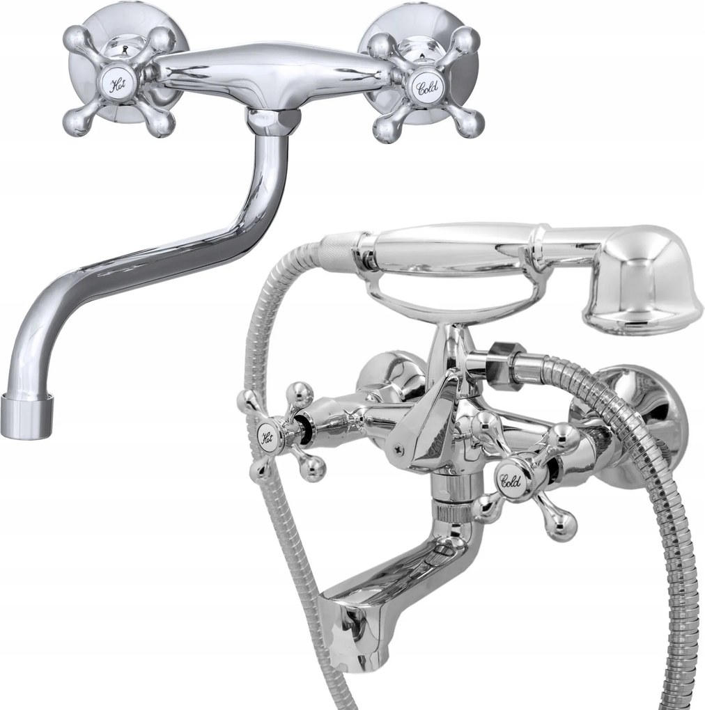 Fürdőszoba Szett Kádtöltő Csaptelep+retro Mosdó