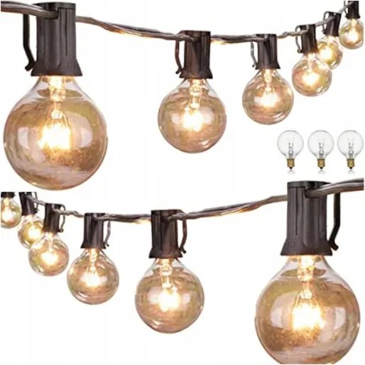 Girlanda Fényes Kerti Lámpák 30x Üveg Izzók Kerti Girland 9m