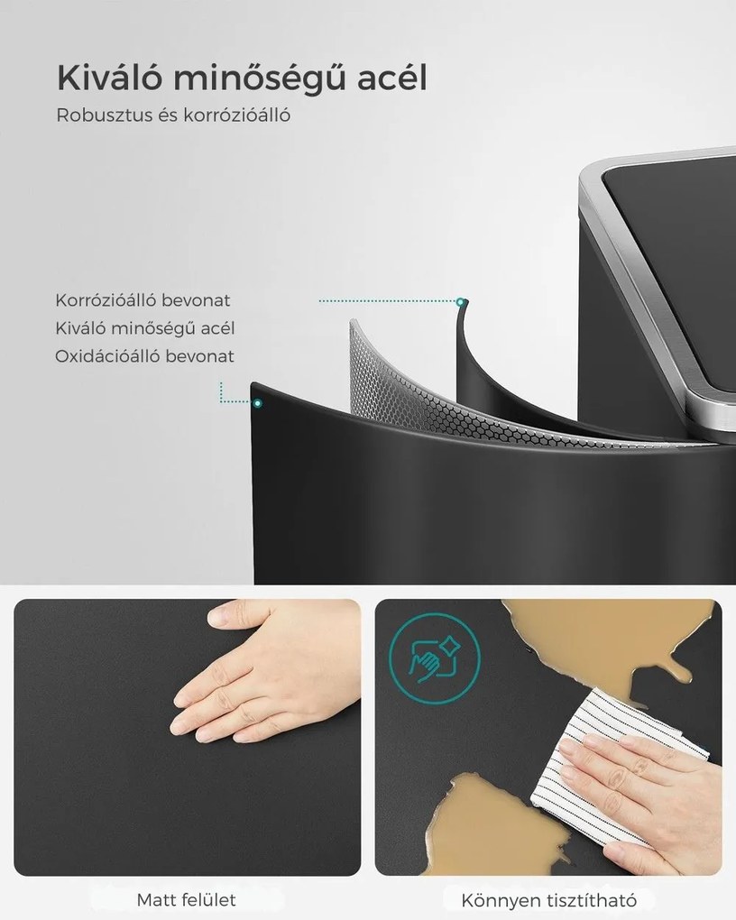 SORT hulladékgyűjtő tartály, 2x30l + hulladékgyűjtő zsákok, ekete/ezüst SongmicsHome