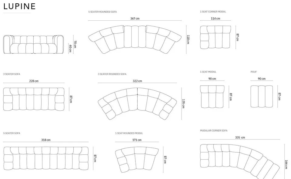 Fekete kanapé modul Lupine – Micadoni Home