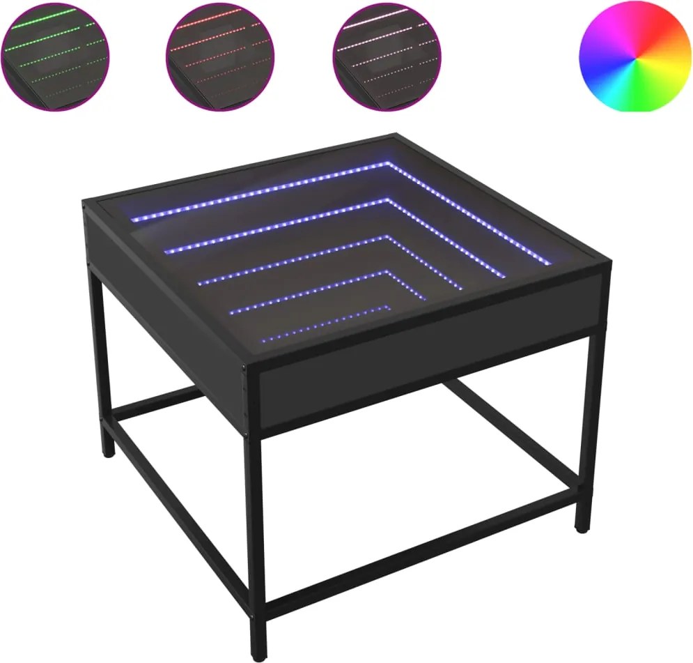 vidaXL fekete végtelen hatású LED-es dohányzóasztal 50 x 50 x 41 cm