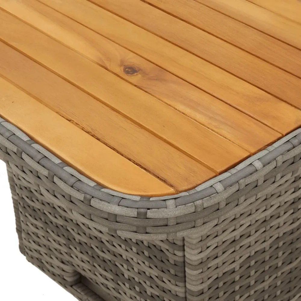szürke polyrattan és akácfa kerti asztal 110 x 110 x 71 cm