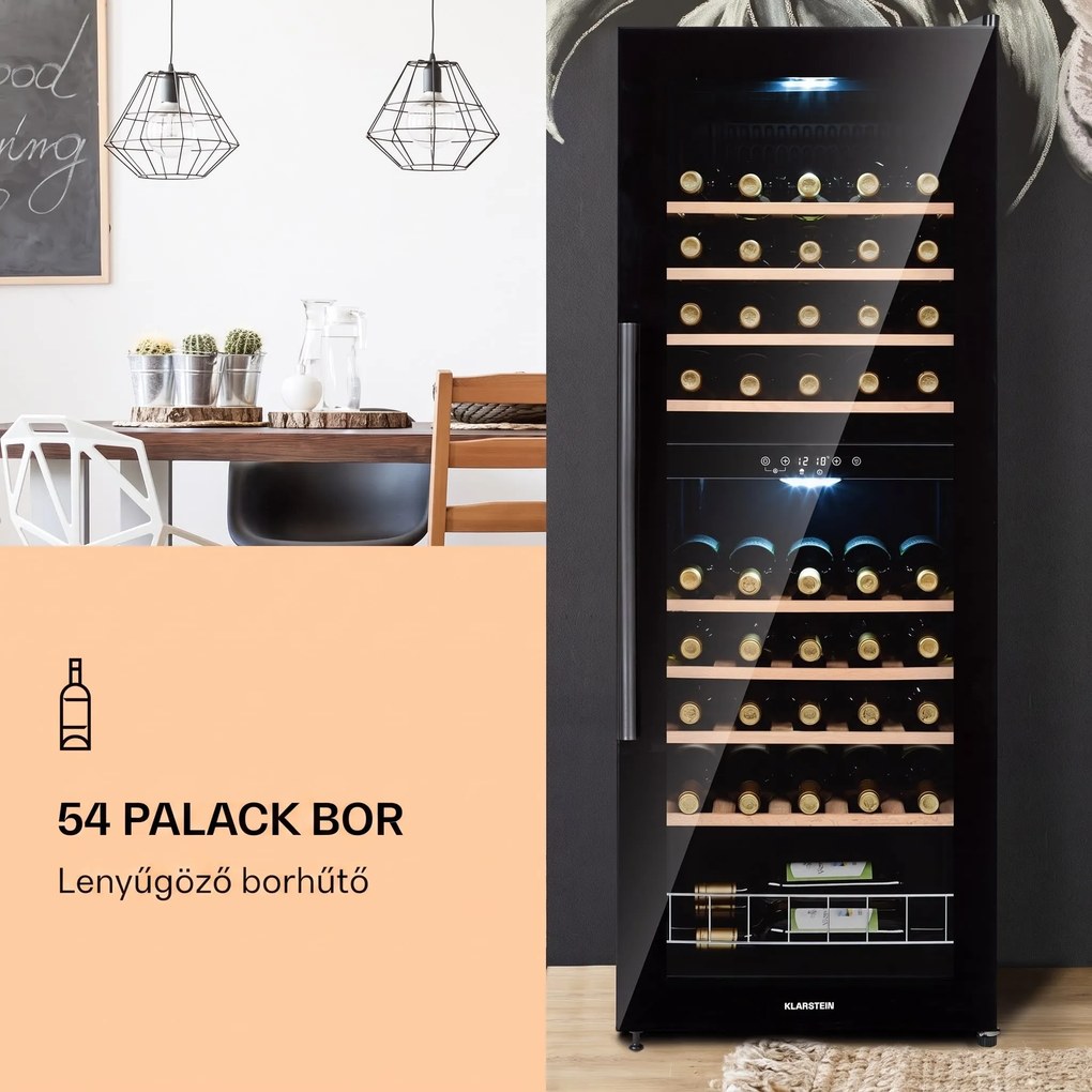 Klarstein Barossa 54 Duo, borhűtő, 148 liter,2 zóna, 54 palack, érintőképernyő