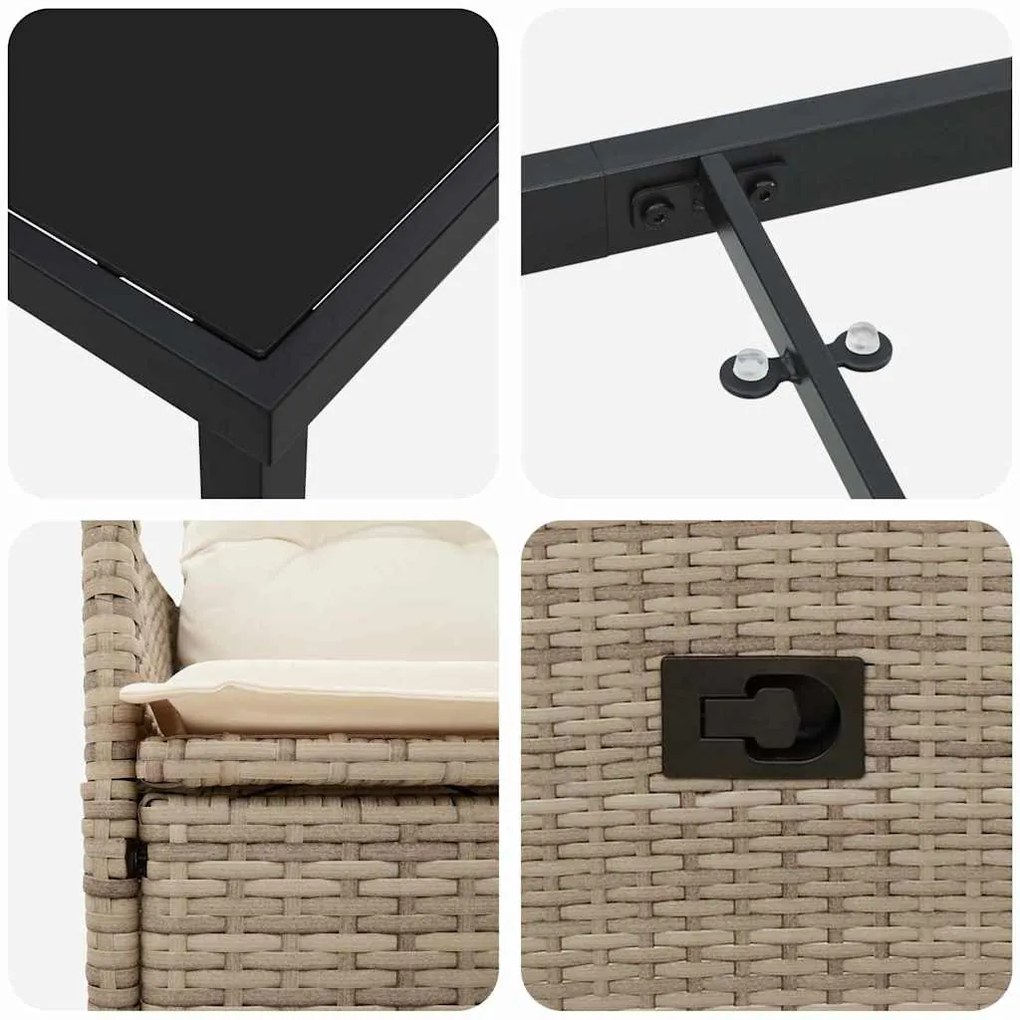 Kert étkező szett párnával 7 pcs Bézs Poli rattan