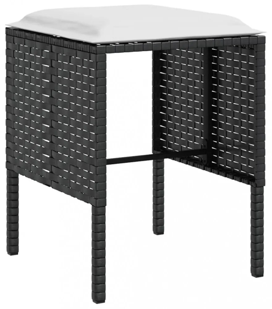 5 személyes fekete polyrattan L-alakú kanapészett párnákkal