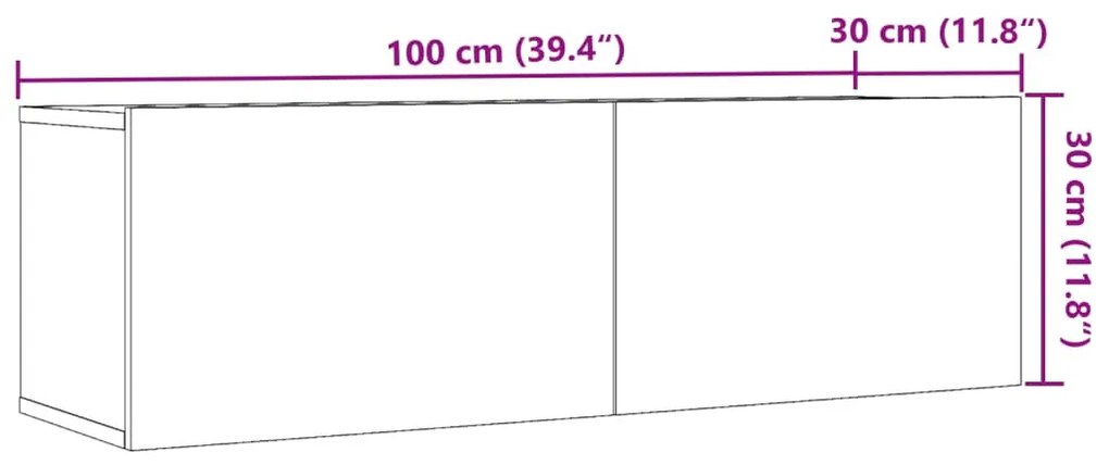 2 db antik fa színű falra szerelhető TV-szekrény 100x30x30 cm