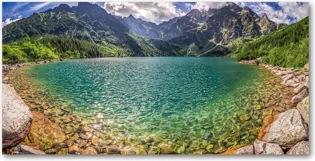 Konyhai panel Tó a hegyekben 140x70 cm Ragasztó