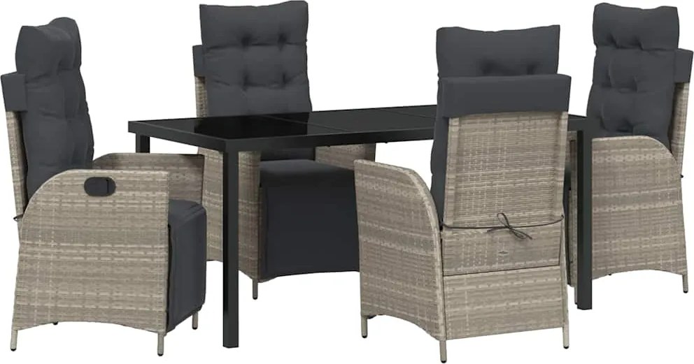 vidaXL Kert étkező szett párnával 5 pcs Világosszürke polirattan