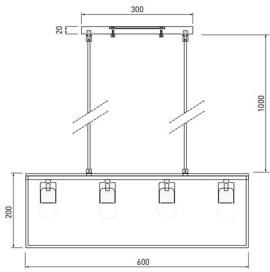 Lámpa Mennyezeti lámpatest DIU4, 3635, AC220-240V, 50/60Hz, 4*E27, IP20, 60CMX18CMX20CM, négyszeres, fekete