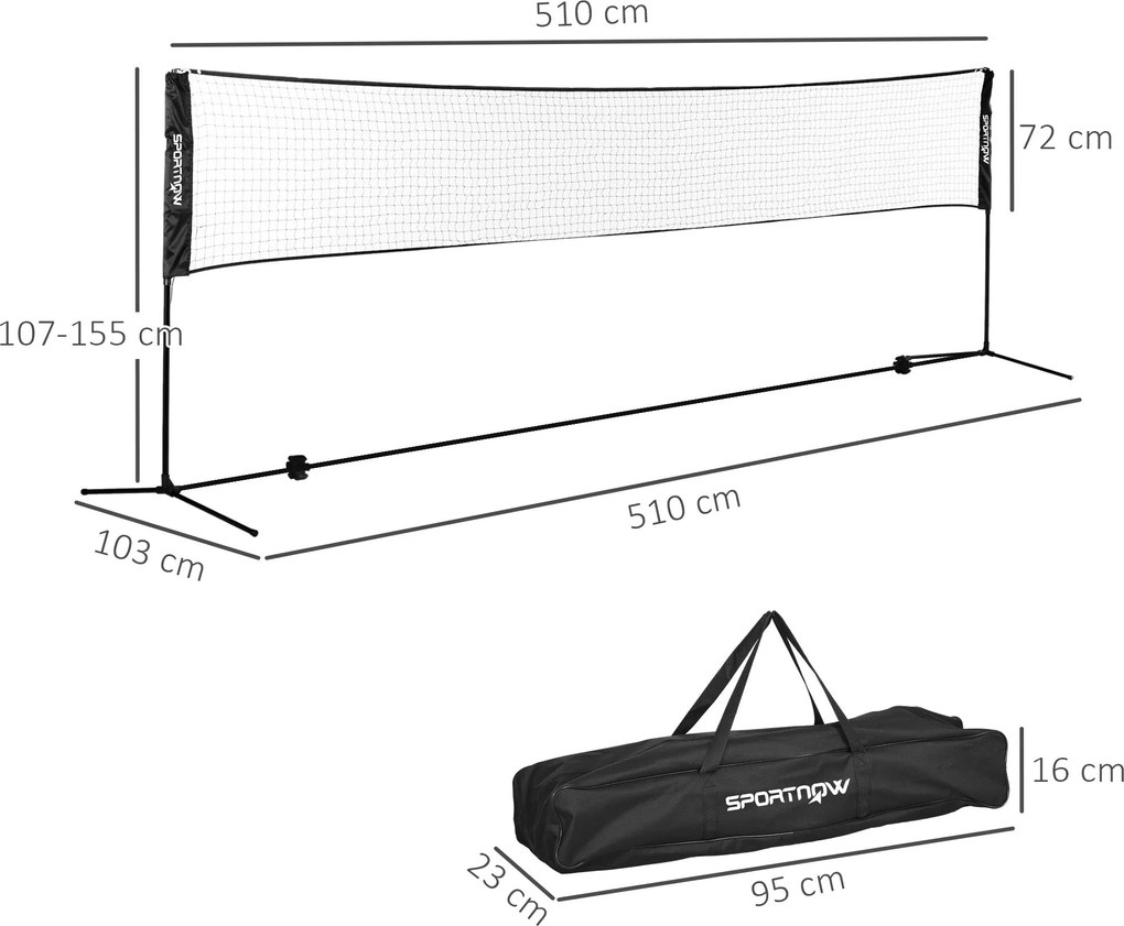 SPORTNOW Teljes szett tollaslabdához, pickleballhoz és röplabdához, 3 az 1-ben, kültéri sportjátékok állítható hálómagassággal 107-155 cm | Aosom
