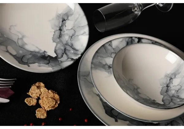 24 részes étkészlet fehér/fekete/porcelán