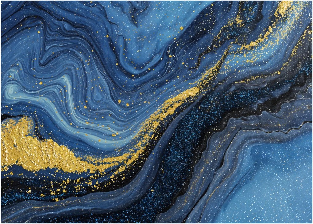 Üveg kép - Kék-arany absztrakció (70x50 cm)