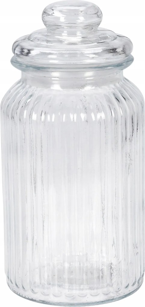 Üveg Tároló Fedéllel Átlátszó 1000 ml Bordázott Üveg