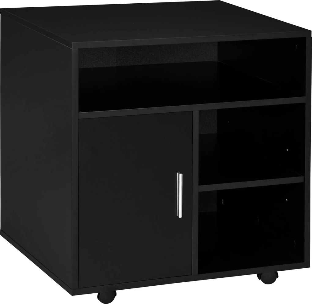 HOMCOM Nyomtatóállvány Szervező Iroda Szekrény 3 Polccal + Nagy Felső Polccal Forgácslapból, Fekete | Aosom