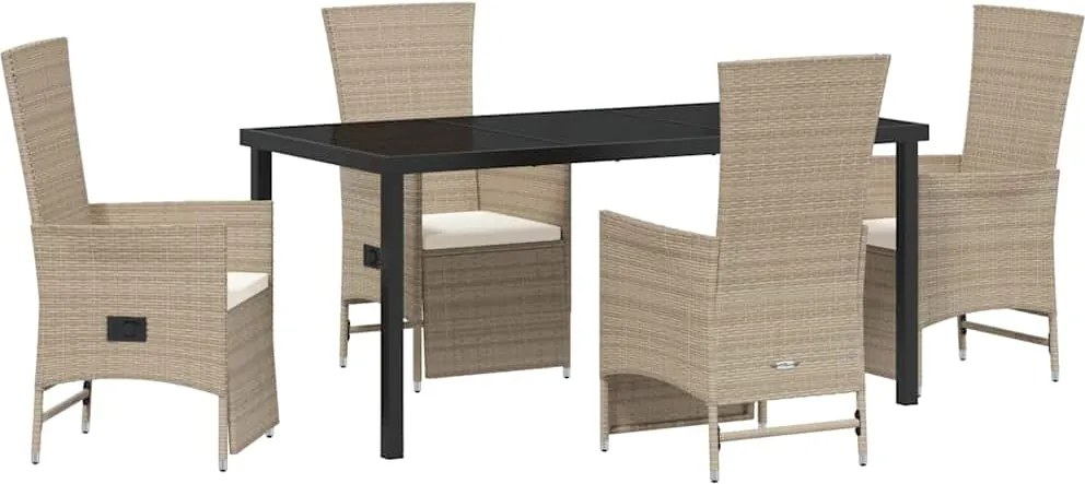 vidaXL Kert étkező szett párnával 5 pcs Bézs polirattan