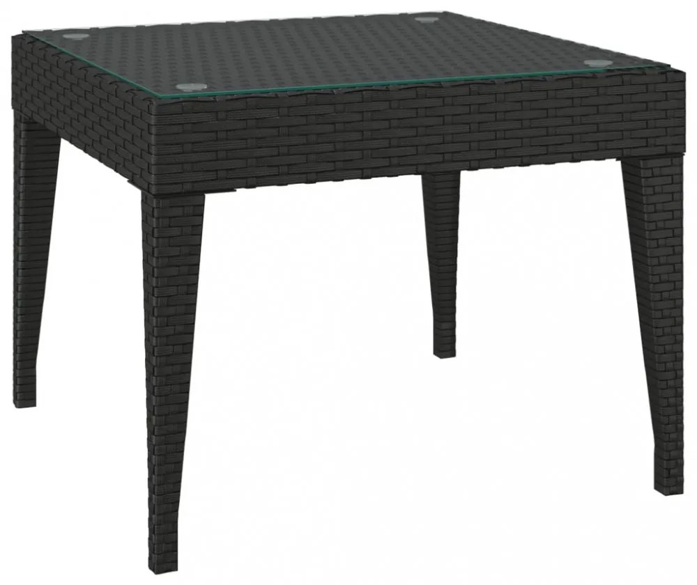 fekete polyrattan és edzett üveg kisasztal 50 x 50 x 38 cm
