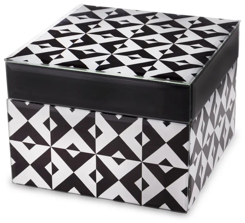 Vetrario design fekete-fehér pepita üveg ékszertartó doboz fekete béléssel 9x12x12cm