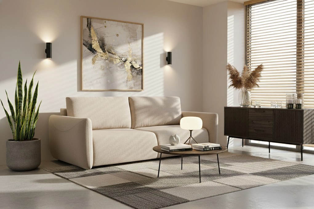 Calma kihúzható kanapé - bézs vízlepergető kötött szövet Curio 09