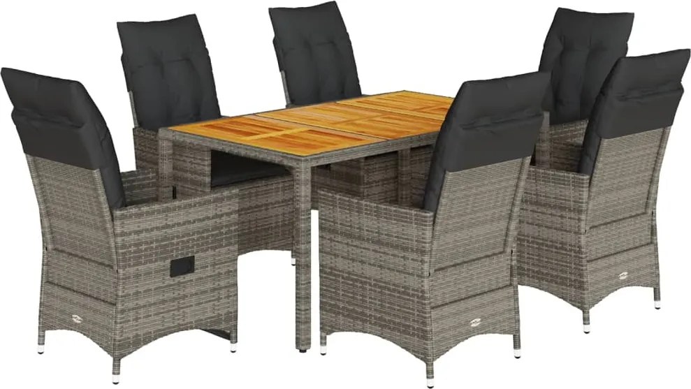 vidaXL 7 részes szürke polyrattan kerti étkezőgarnitúra párnával